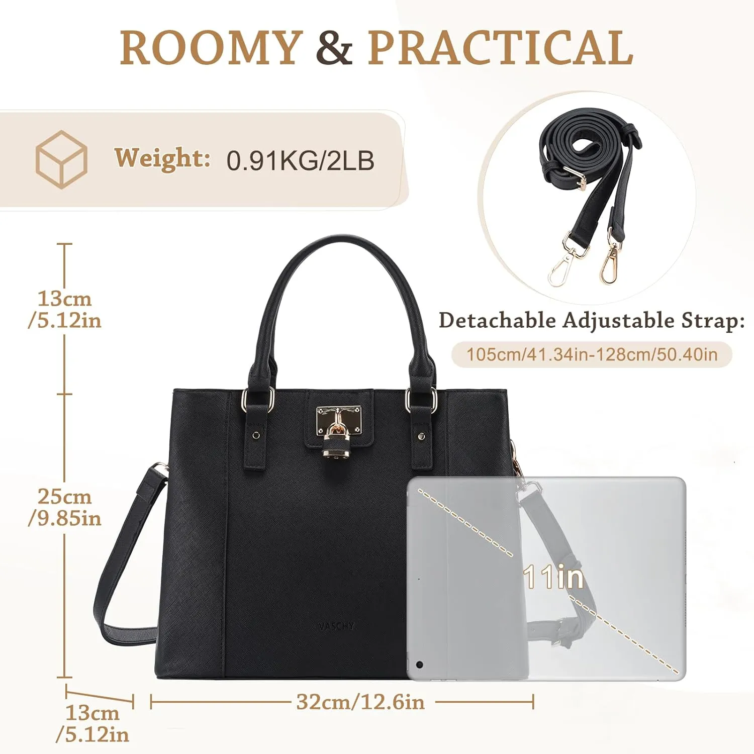 VASCHY Satchel Bag for Women, Trendy Vegan Saffiano Leather Medium Purse Top Handle Handbag Shoulder Tote Crossbody Bag