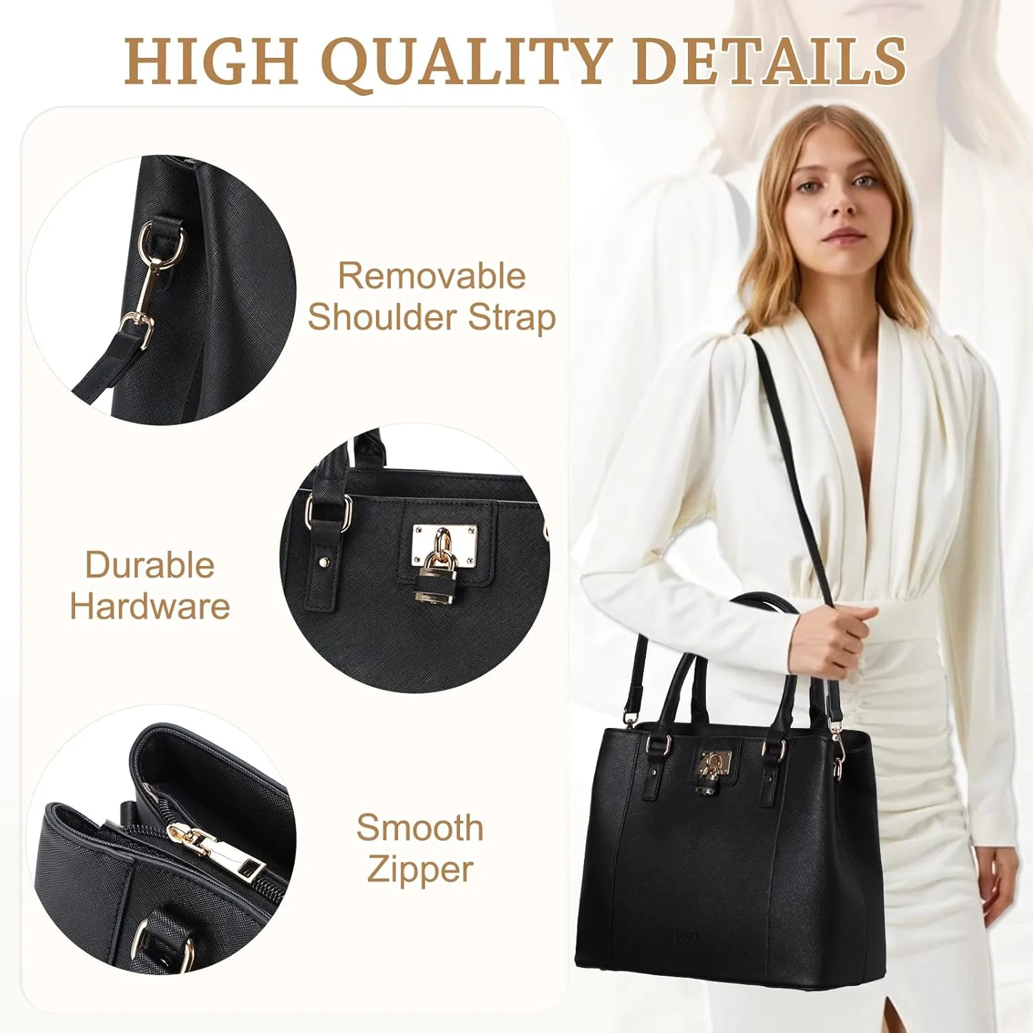 VASCHY Satchel Bag for Women, Trendy Vegan Saffiano Leather Medium Purse Top Handle Handbag Shoulder Tote Crossbody Bag