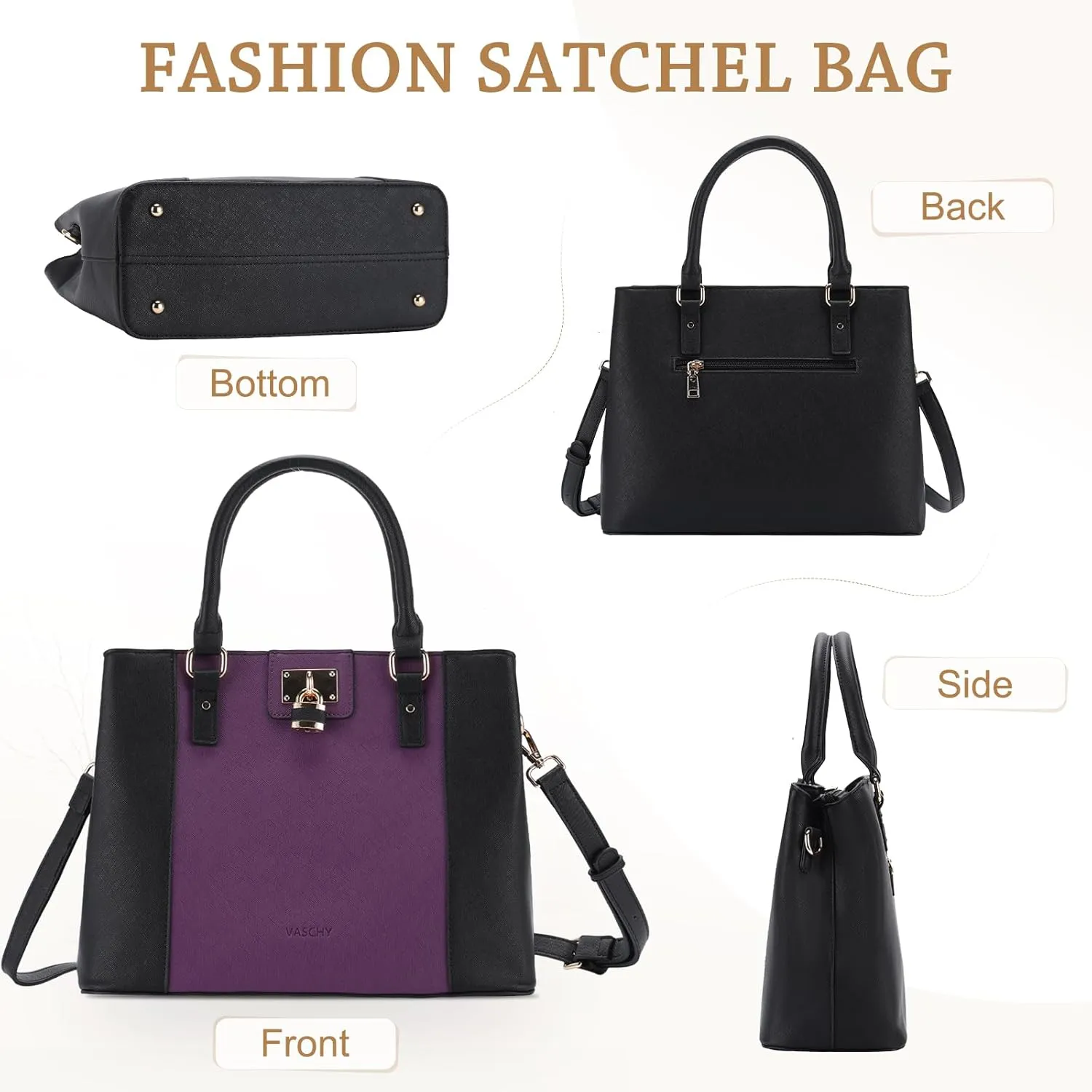 VASCHY Satchel Bag for Women, Trendy Vegan Saffiano Leather Medium Purse Top Handle Handbag Shoulder Tote Crossbody Bag