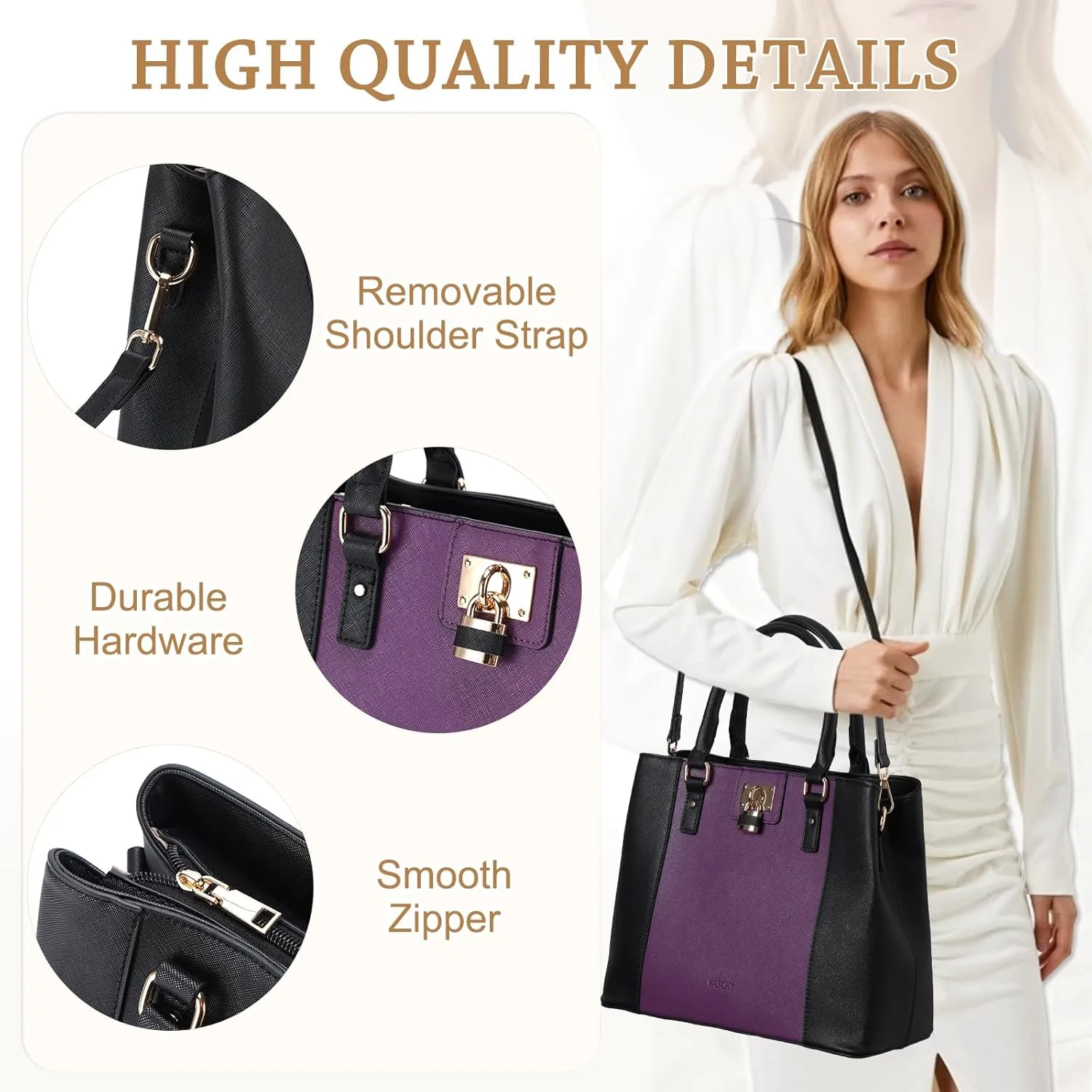 VASCHY Satchel Bag for Women, Trendy Vegan Saffiano Leather Medium Purse Top Handle Handbag Shoulder Tote Crossbody Bag