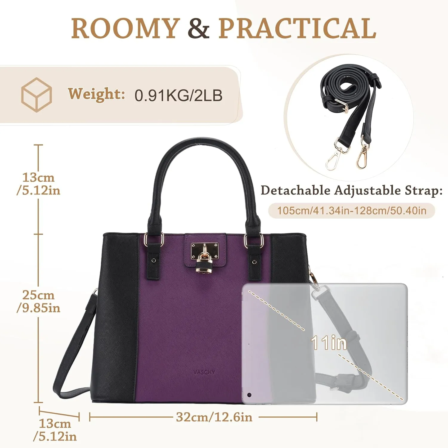 VASCHY Satchel Bag for Women, Trendy Vegan Saffiano Leather Medium Purse Top Handle Handbag Shoulder Tote Crossbody Bag