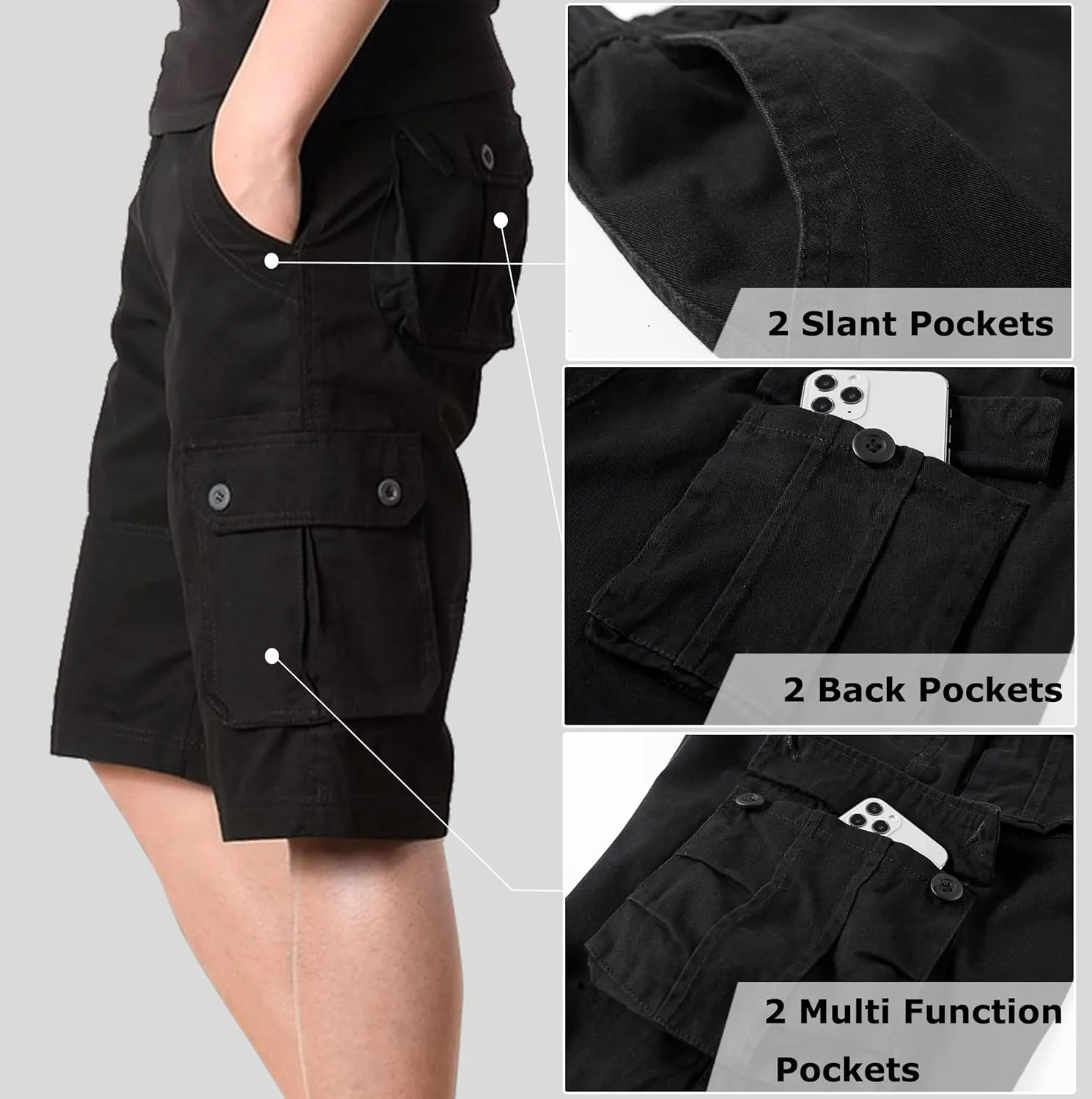 Vcansion Men's Cargo Shorts Casual Cotton Multi-Pockets Elastic Waist Camo Shorts