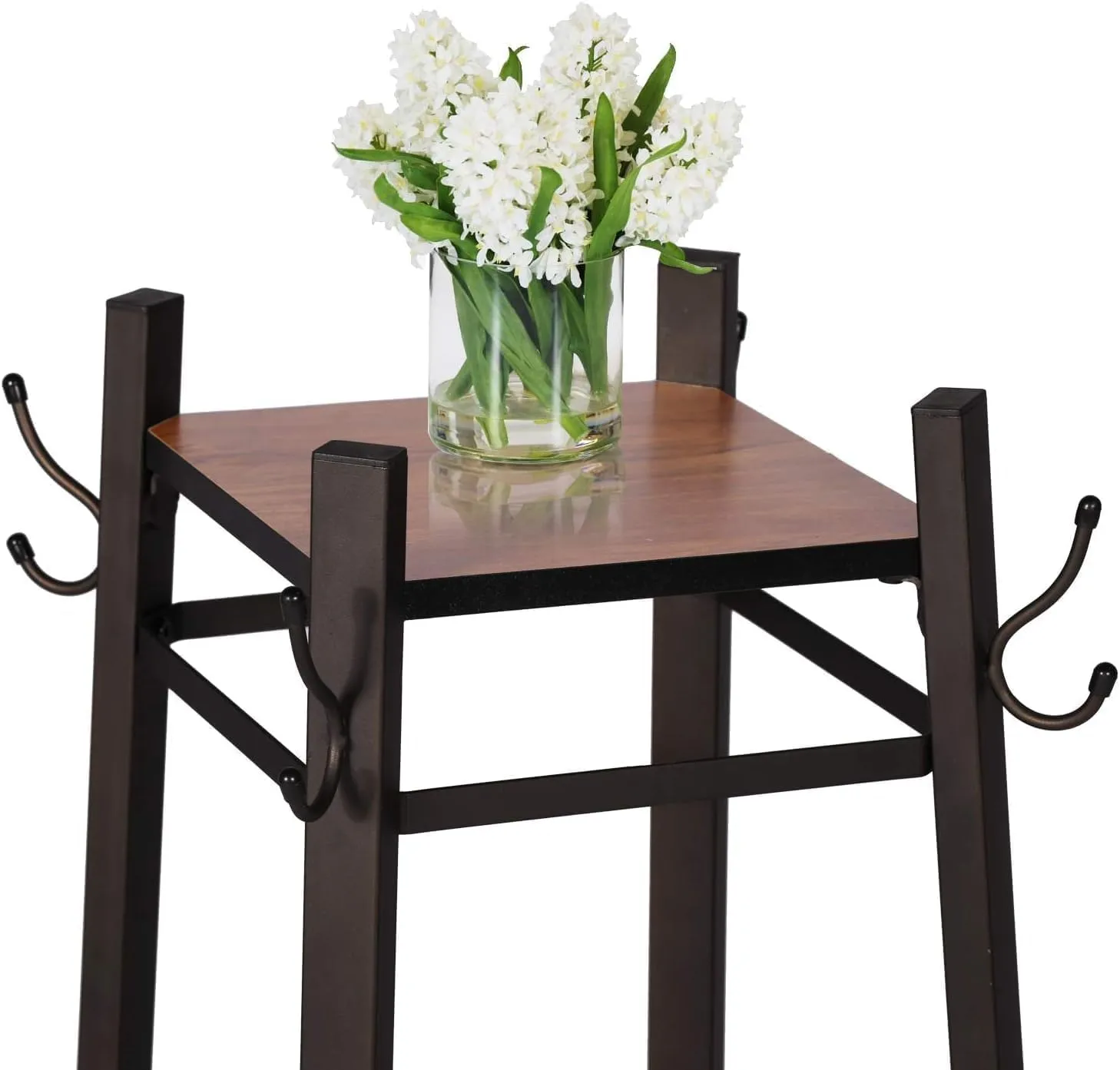 VECELO Coat Rack Freestanding,Hall Tree with Metal Basket and Storage Shelves,Industrial Coat Rack Stand with 8 Hooks for Hanging Coats/Hats/Bags/Umbrellas,18 x 18 x 72 In,Vintage Brown