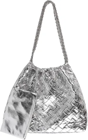 Vegan Leather Hobo Bag,Shoulder Bag for Women,Large Tote Bag With Chain Strap,Woven Soft Leather Handbag With Purse