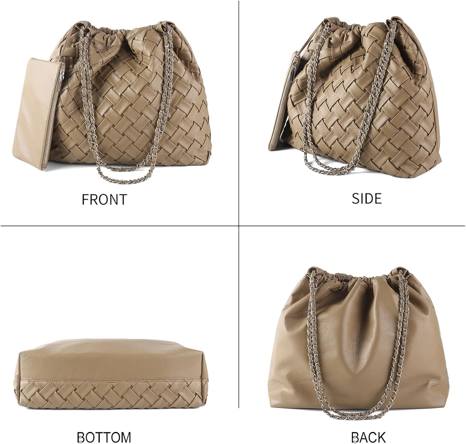 Vegan Leather Hobo Bag,Shoulder Bag for Women,Large Tote Bag With Chain Strap,Woven Soft Leather Handbag With Purse