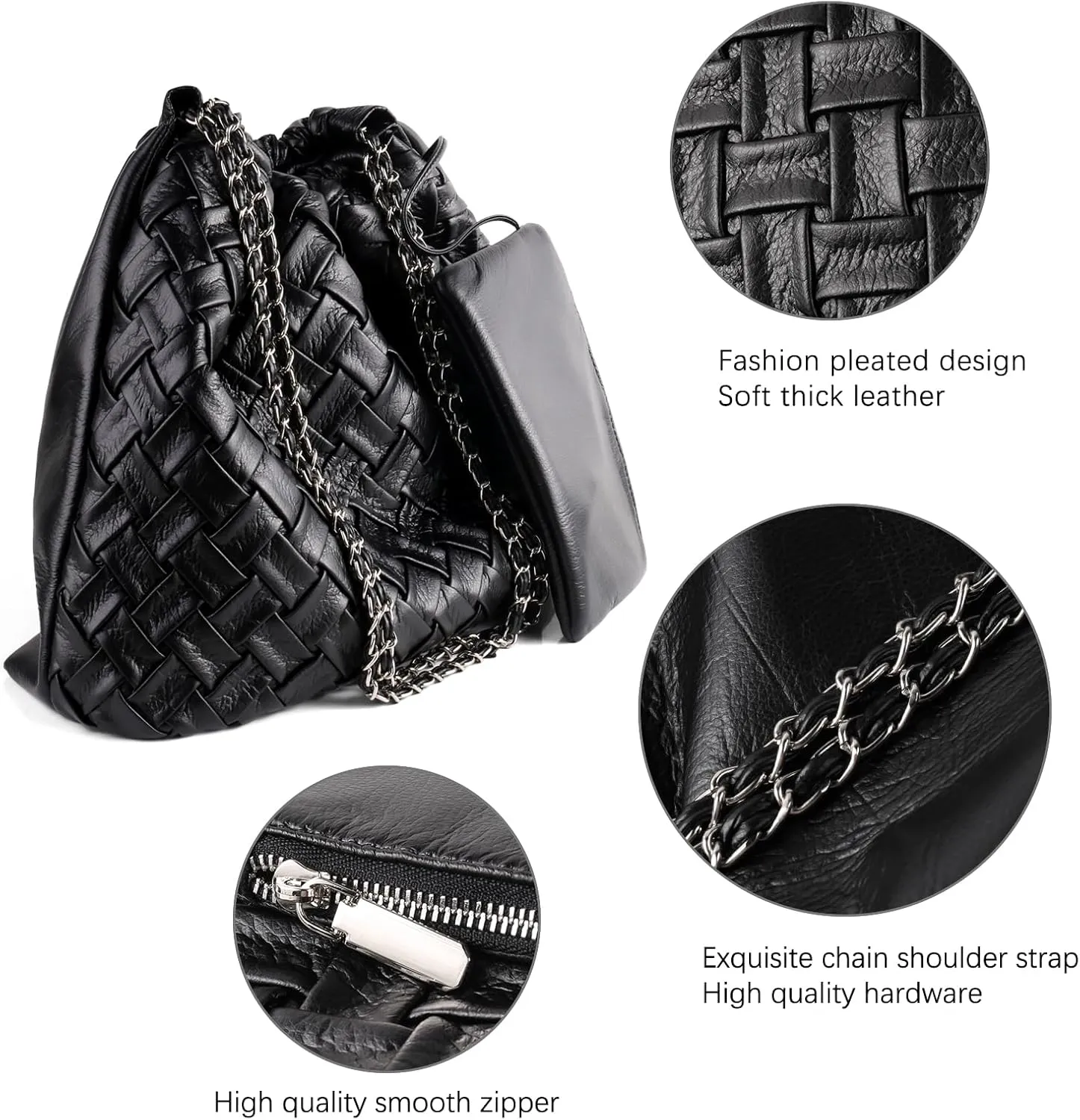 Vegan Leather Hobo Bag,Shoulder Bag for Women,Large Tote Bag With Chain Strap,Woven Soft Leather Handbag With Purse
