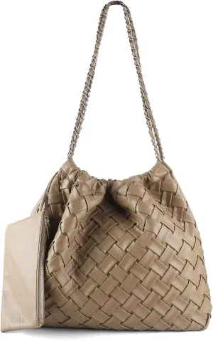 Vegan Leather Hobo Bag,Shoulder Bag for Women,Large Tote Bag With Chain Strap,Woven Soft Leather Handbag With Purse