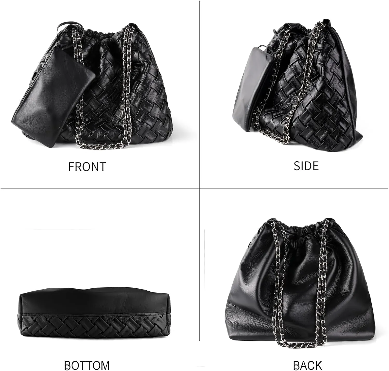 Vegan Leather Hobo Bag,Shoulder Bag for Women,Large Tote Bag With Chain Strap,Woven Soft Leather Handbag With Purse