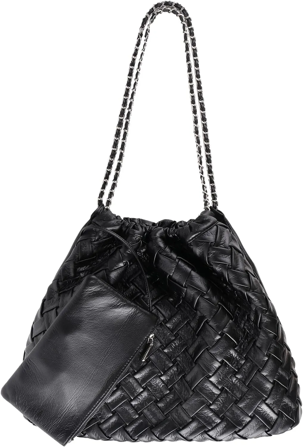 Vegan Leather Hobo Bag,Shoulder Bag for Women,Large Tote Bag With Chain Strap,Woven Soft Leather Handbag With Purse