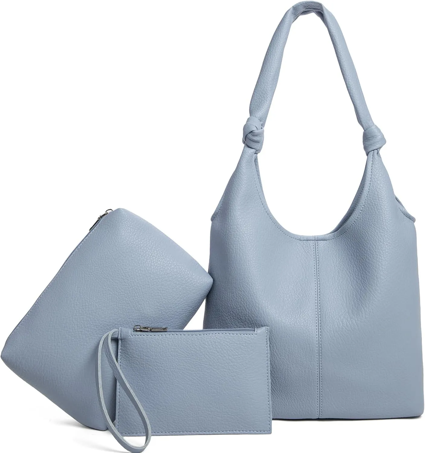 Vegan Leather Hobo Purses set, Slouchy Shoulder Bag Knotted Hobo Bags for Women with a small Purse and Clutch Handbag