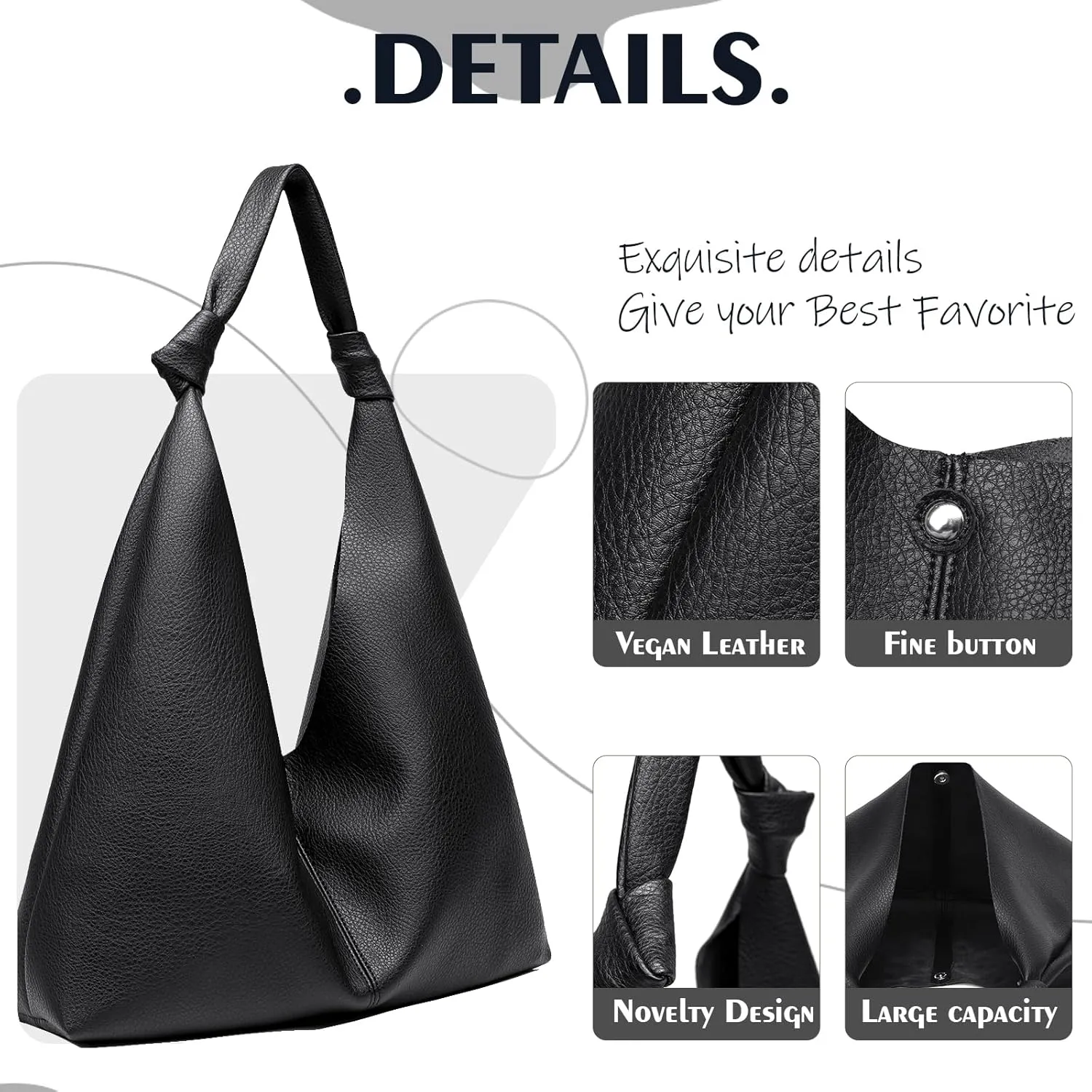 Vegan Leather Hobo Purses set, Slouchy Shoulder Bag Knotted Hobo Bags for Women with a small purse