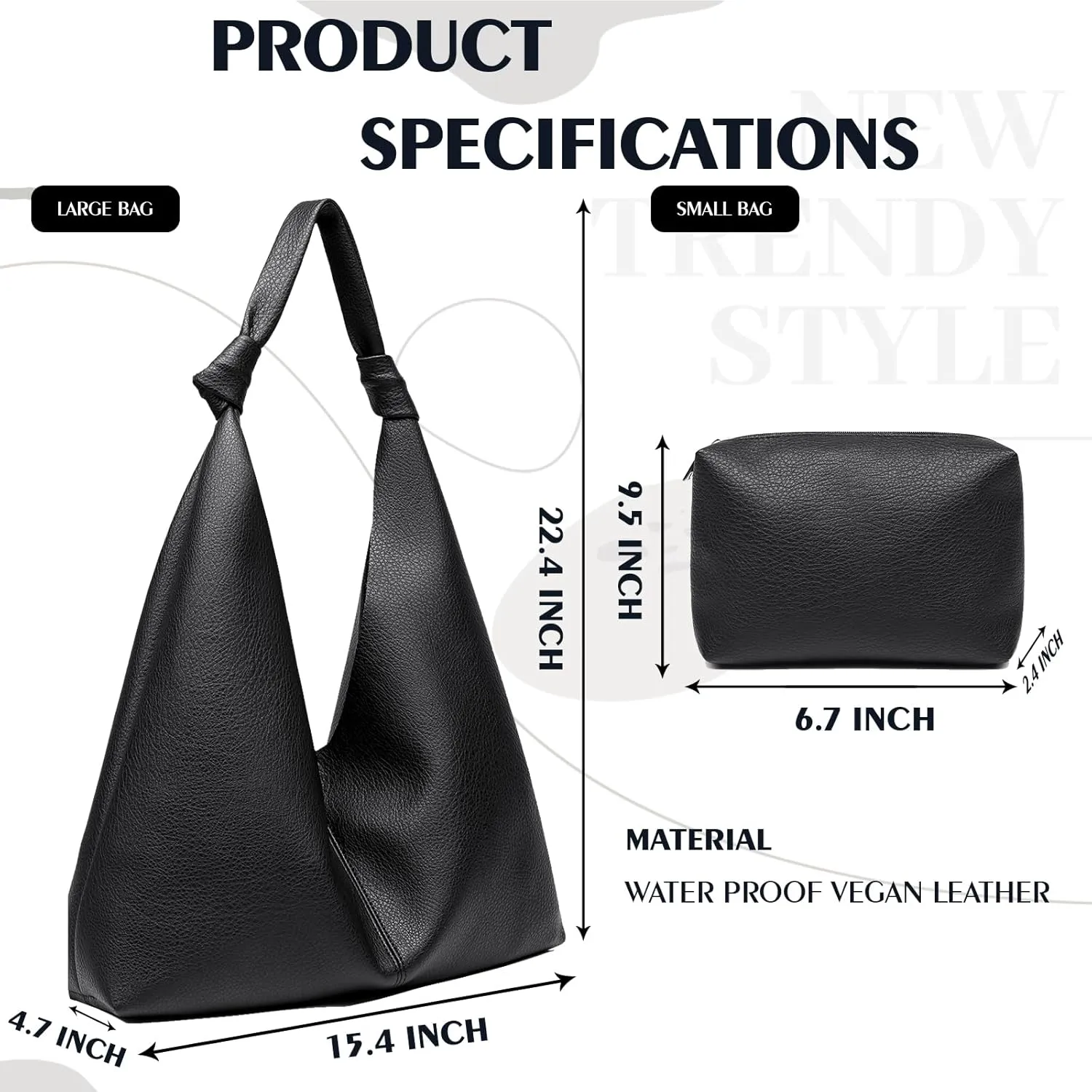 Vegan Leather Hobo Purses set, Slouchy Shoulder Bag Knotted Hobo Bags for Women with a small purse