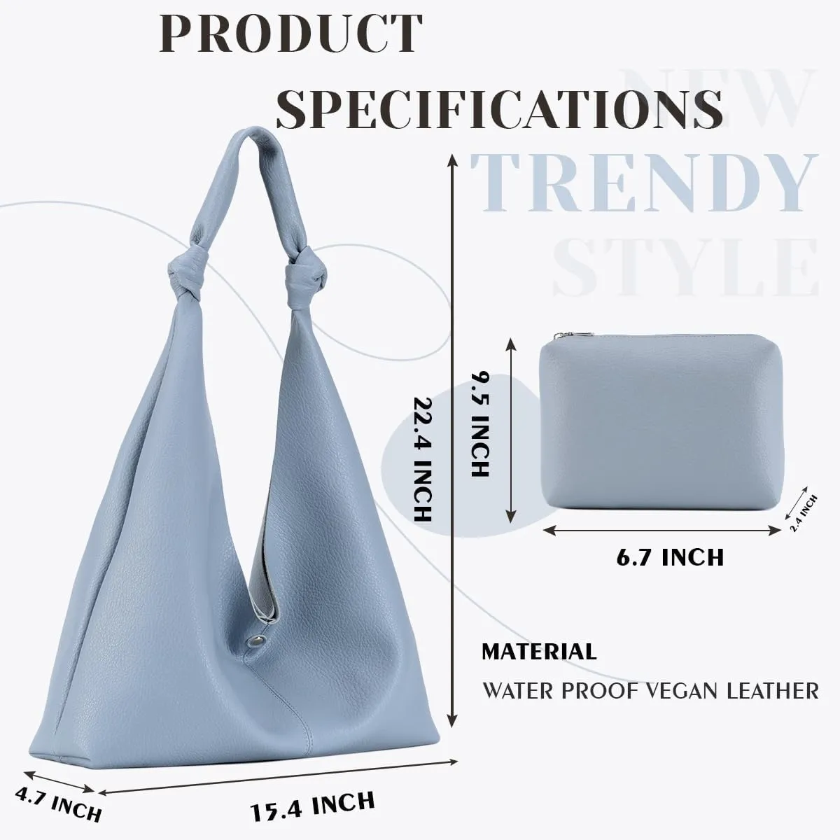 Vegan Leather Hobo Purses set, Slouchy Shoulder Bag Knotted Hobo Bags for Women with a small purse