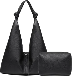 Vegan Leather Hobo Purses set, Slouchy Shoulder Bag Knotted Hobo Bags for Women with a small purse