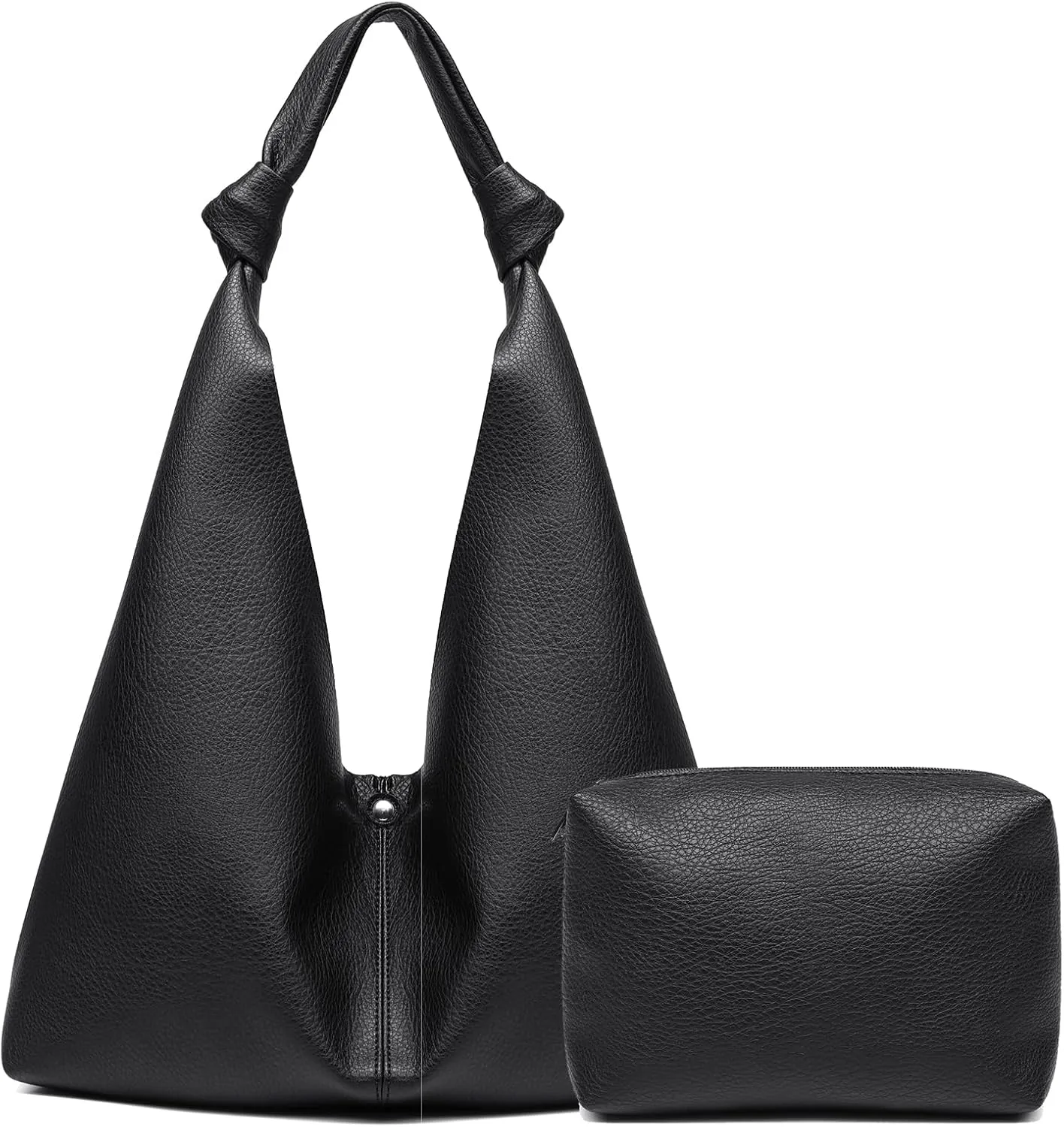Vegan Leather Hobo Purses set, Slouchy Shoulder Bag Knotted Hobo Bags for Women with a small purse
