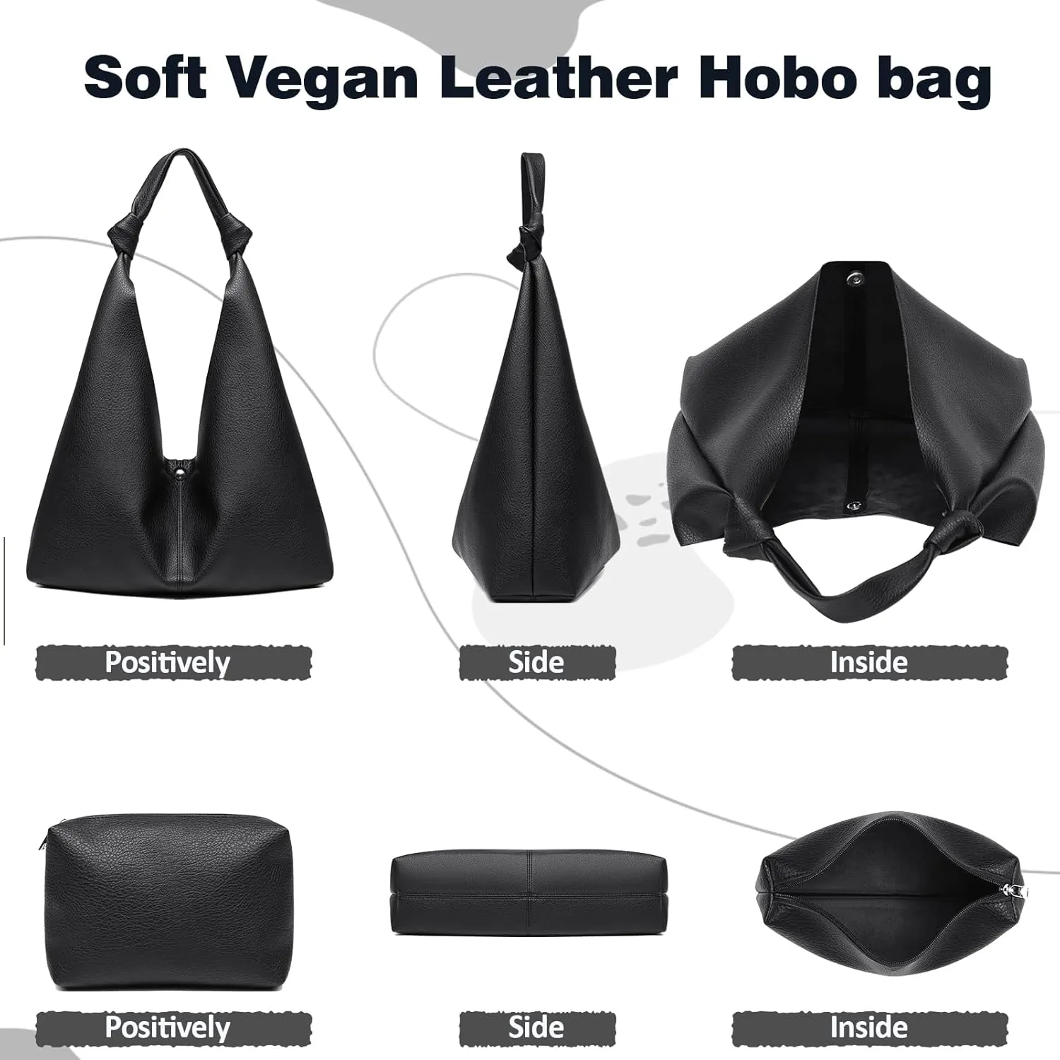 Vegan Leather Hobo Purses set, Slouchy Shoulder Bag Knotted Hobo Bags for Women with a small purse