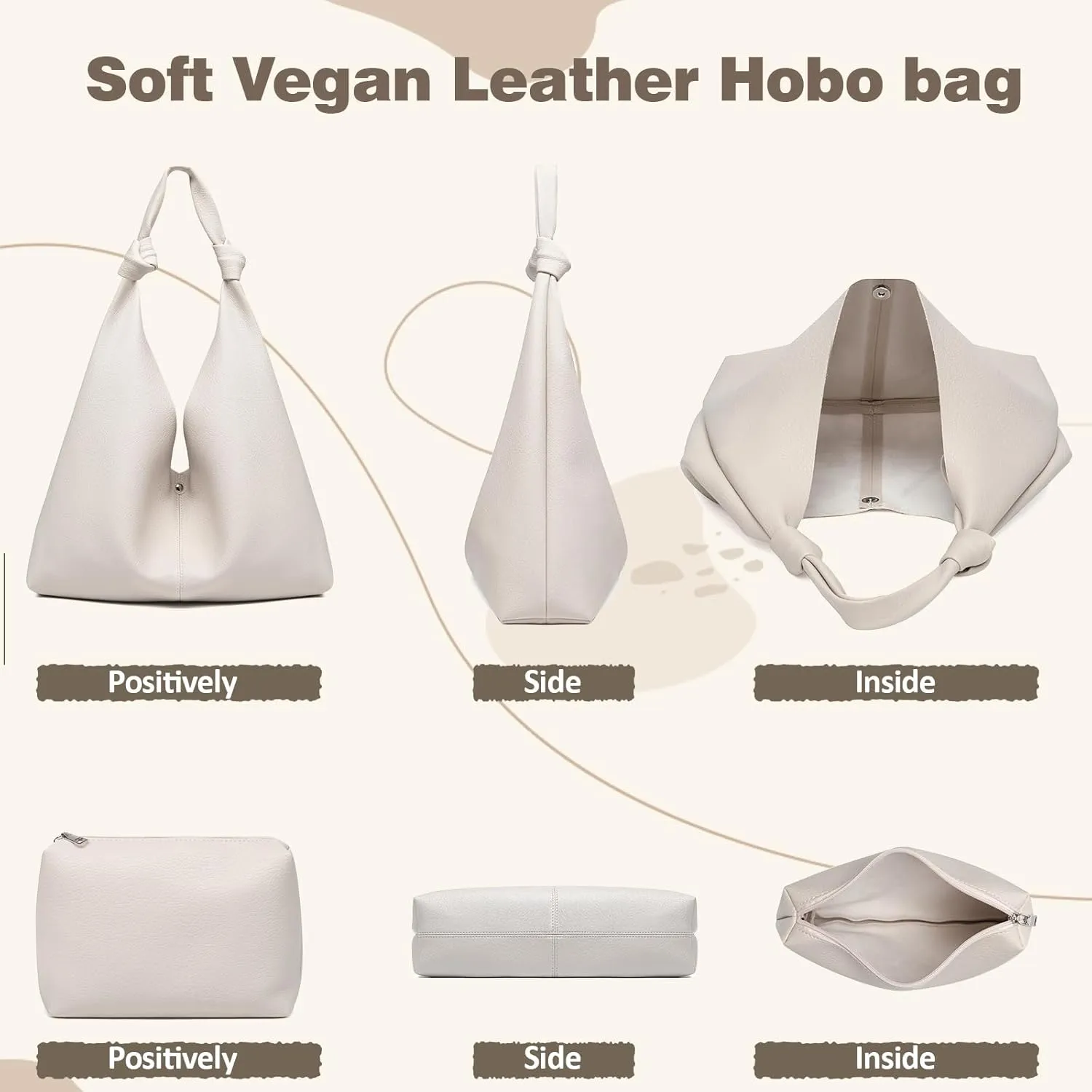 Vegan Leather Hobo Purses set, Slouchy Shoulder Bag Knotted Hobo Bags for Women with a small purse