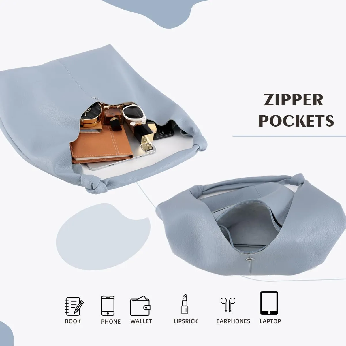 Vegan Leather Hobo Purses set, Slouchy Shoulder Bag Knotted Hobo Bags for Women with a small purse