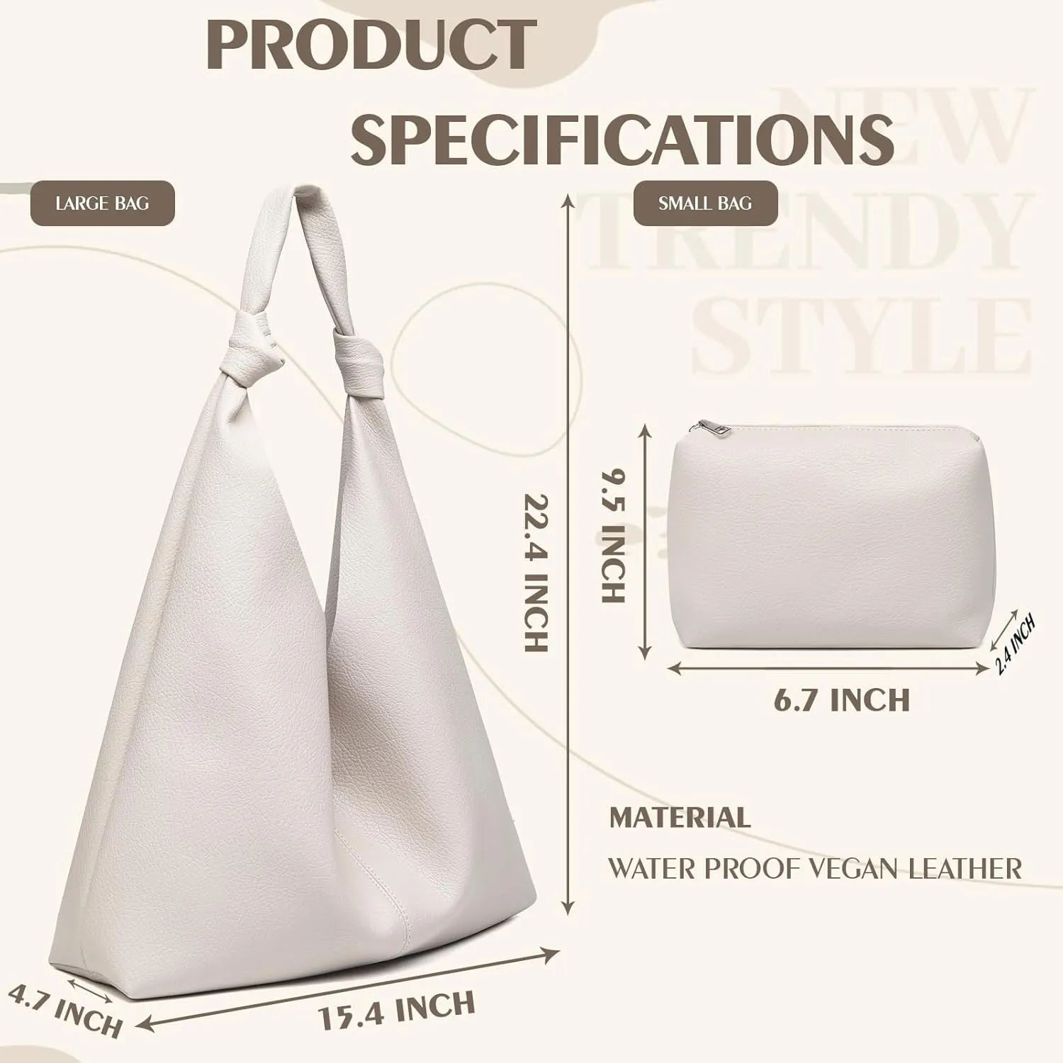 Vegan Leather Hobo Purses set, Slouchy Shoulder Bag Knotted Hobo Bags for Women with a small purse