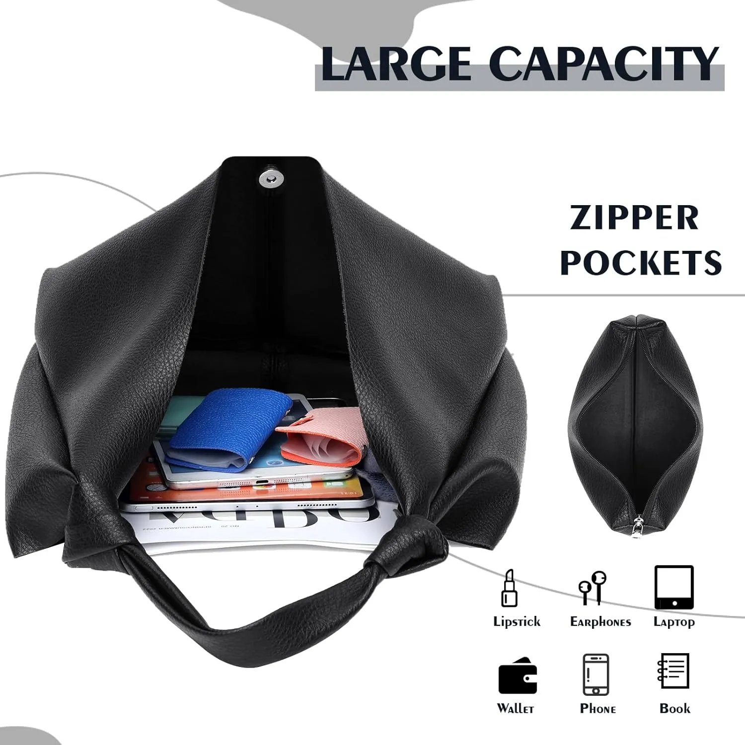 Vegan Leather Hobo Purses set, Slouchy Shoulder Bag Knotted Hobo Bags for Women with a small purse