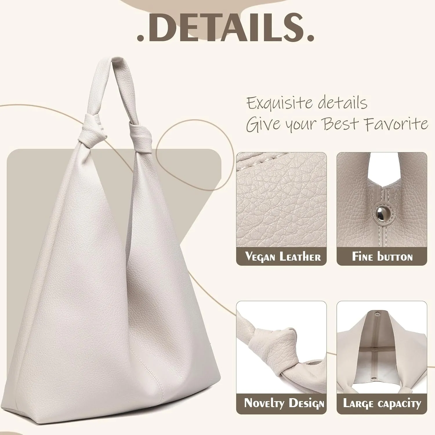 Vegan Leather Hobo Purses set, Slouchy Shoulder Bag Knotted Hobo Bags for Women with a small purse