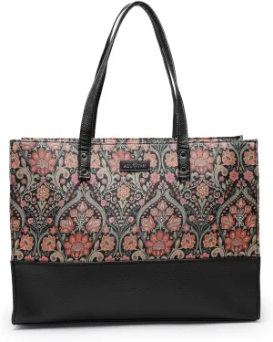 Vegan Leather PU Tote Bag for Women Spacious, Stylish, Sturdy PU Material Handbag Zippered Compartment,Office and Travel Friendly for Girls, Black Printed