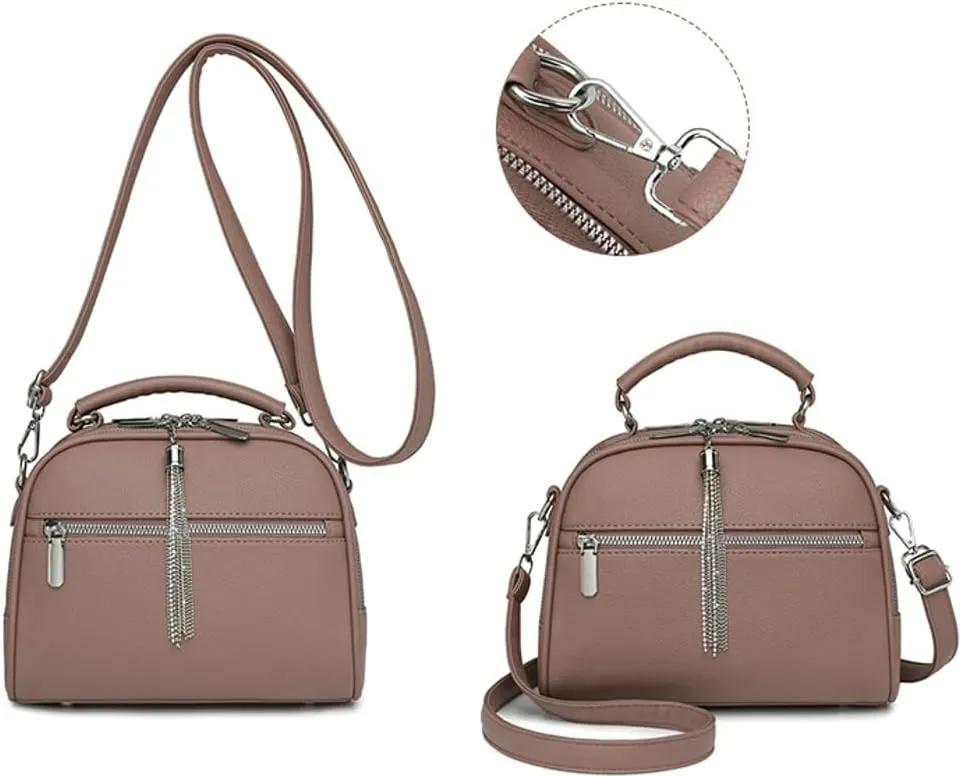 Ventilate Cross Body Bags for Women Textured Tote Zipper Shoulder Bag Vegan Leather Satchel Top Handle for Ladies