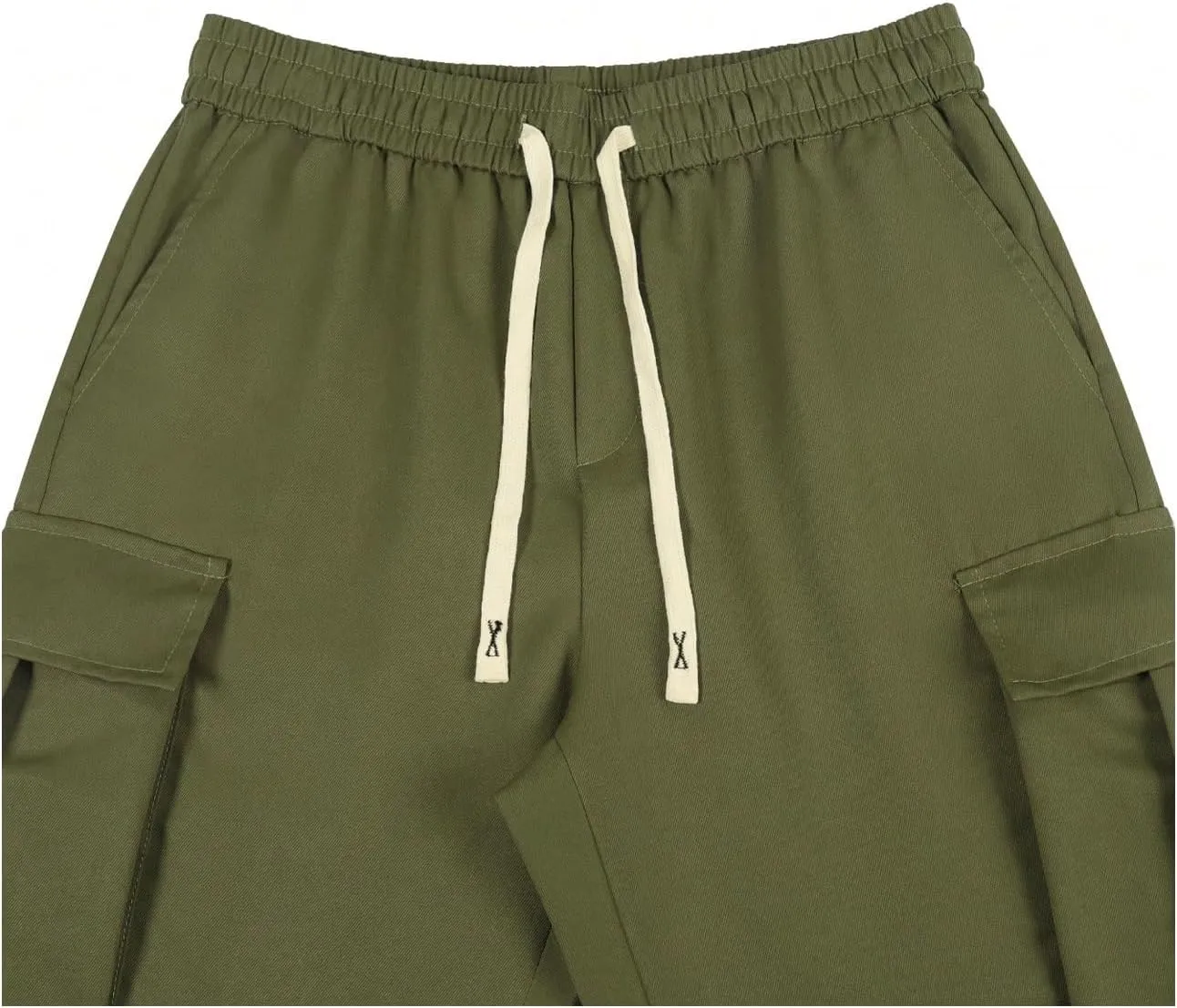 Verdusa Men's Baggy Cargo Pants Drawstring Elastic Waist Flap Pockets Loose Pants