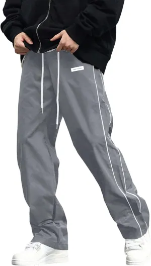 Verdusa Men's Track Pants Straight Leg Acitve Streetwear Elastic Waist Parachute Pants with Pockets