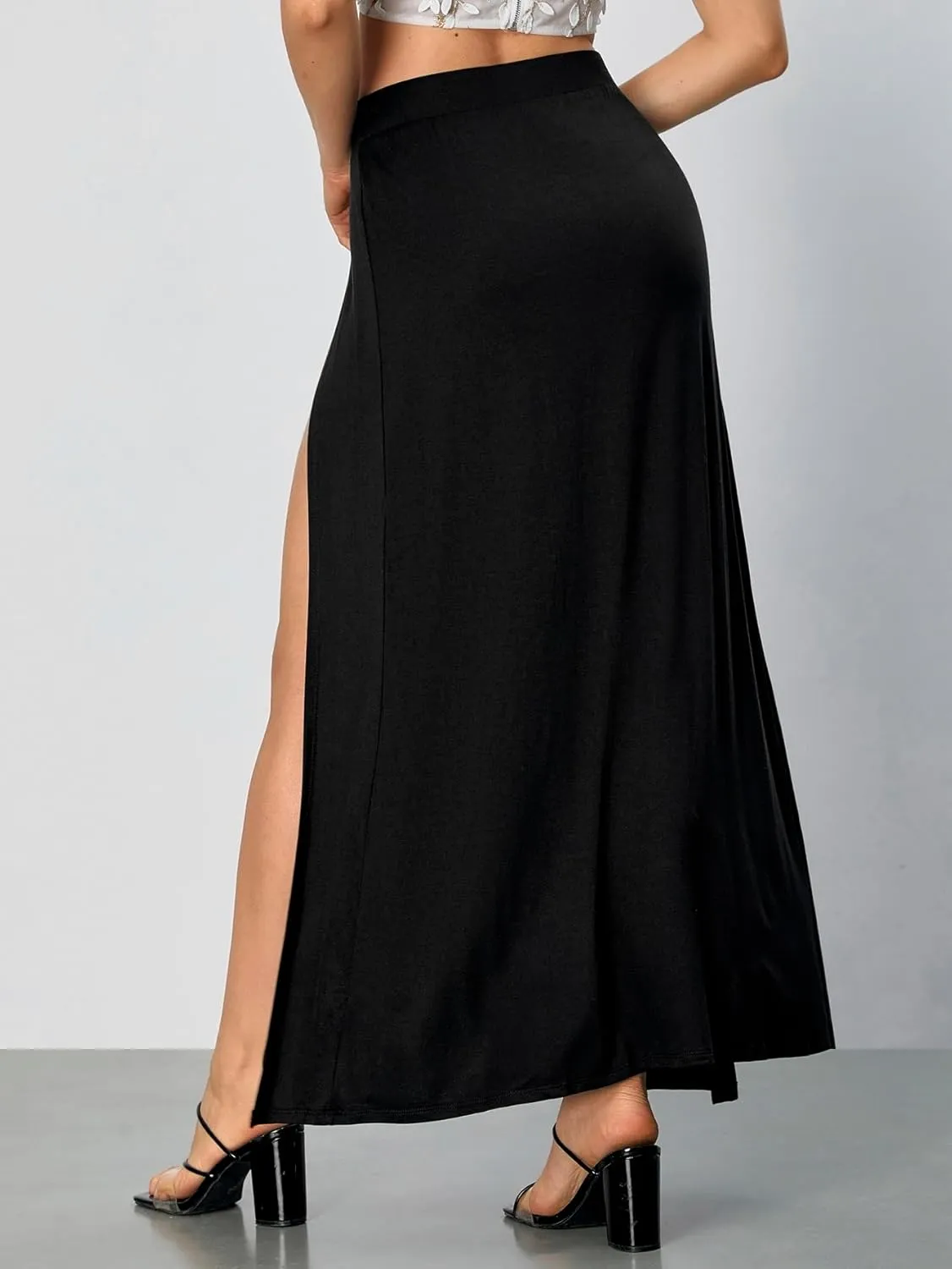Verdusa Women's Elastic Waist High Split Wrap Flowy Long Maxi Skirt