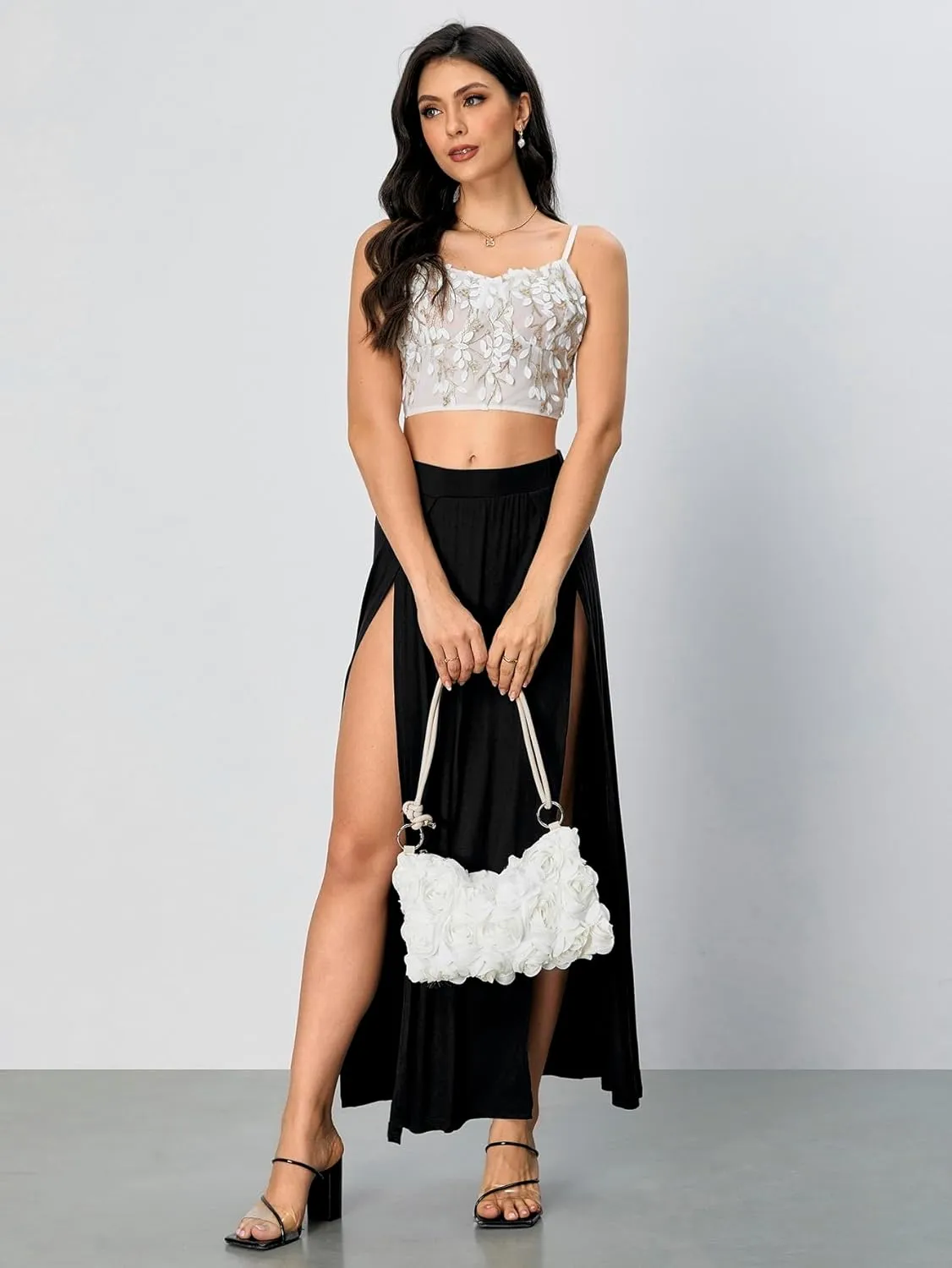 Verdusa Women's Elastic Waist High Split Wrap Flowy Long Maxi Skirt