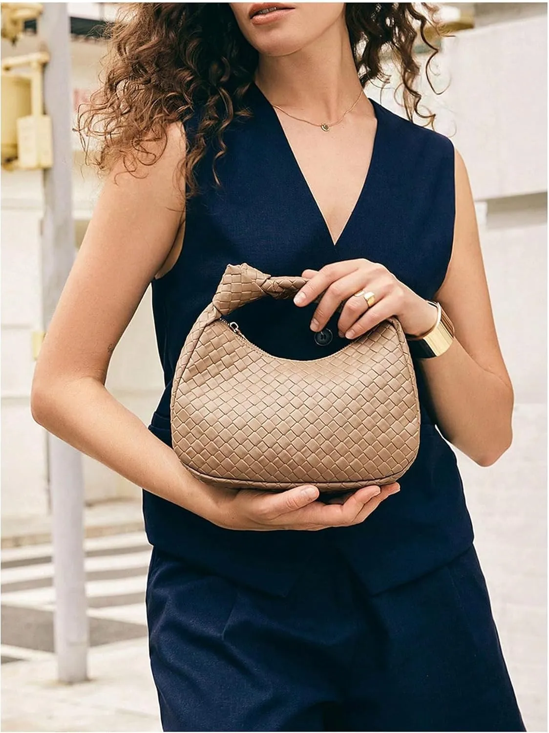 Verdusa Women's Hobo Bags Ruched PU Leather Handbag Clutch Purses Dumpling Pouch Bag