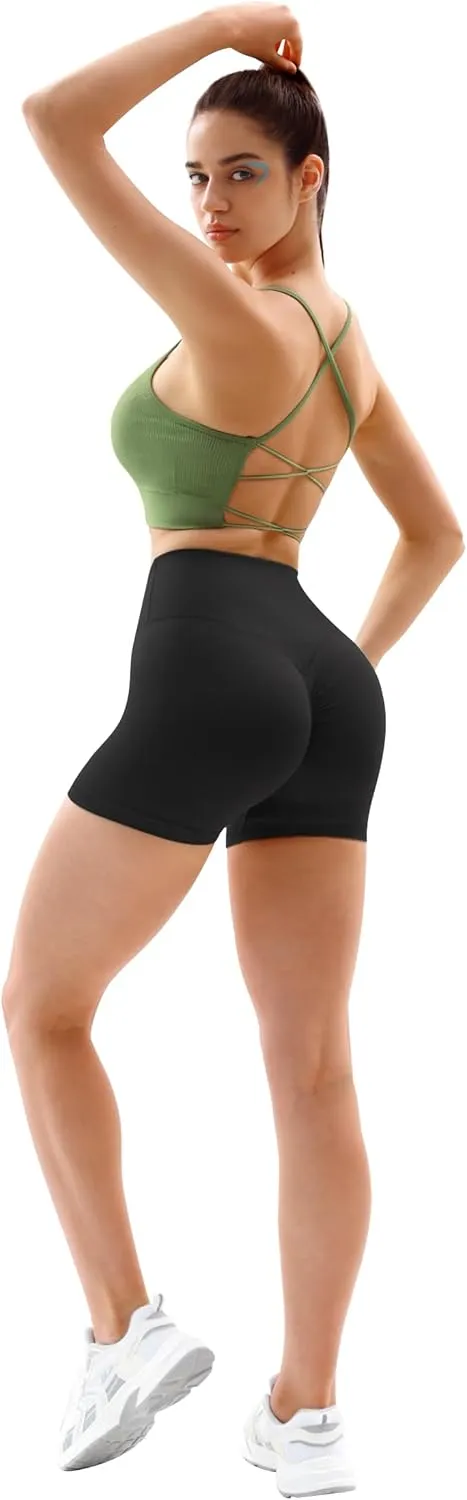 Vertvie Women's Workout Gym Shorts Booty V Cross Spandex Yoga Biker Shorts Scrunch Butt High Waisted Athletic Leggings