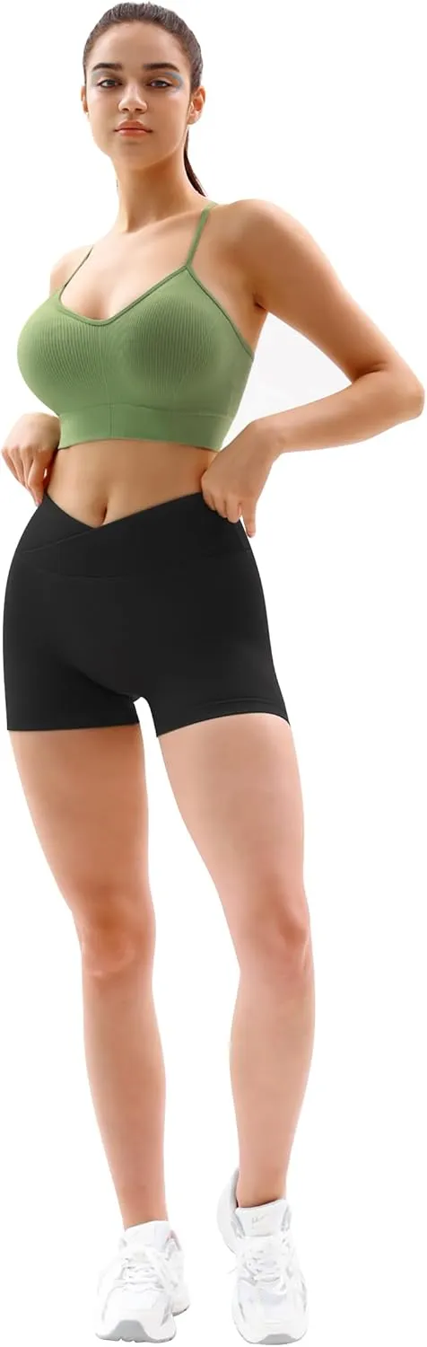 Vertvie Women's Workout Gym Shorts Booty V Cross Spandex Yoga Biker Shorts Scrunch Butt High Waisted Athletic Leggings