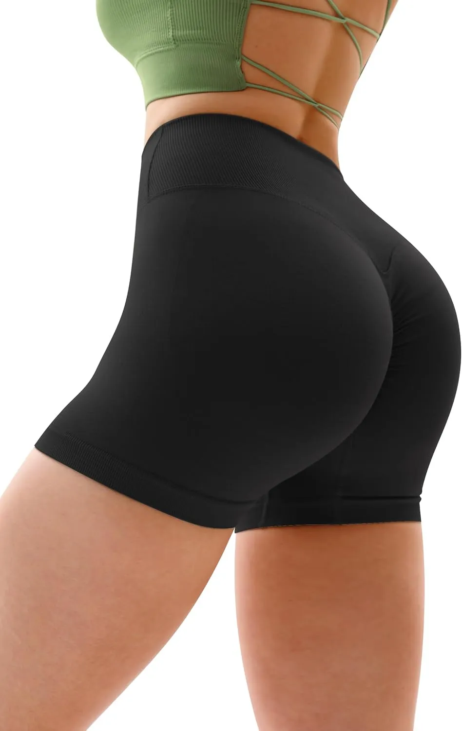 Vertvie Women's Workout Gym Shorts Booty V Cross Spandex Yoga Biker Shorts Scrunch Butt High Waisted Athletic Leggings