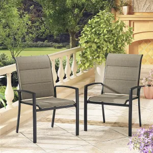 VICLLAX Patio Dining Chairs Set of 2, Outdoor Stackable Padded Textilene Fabric Chairs with Metal Frame for Lawn Garden Backyard Deck, Black Frame