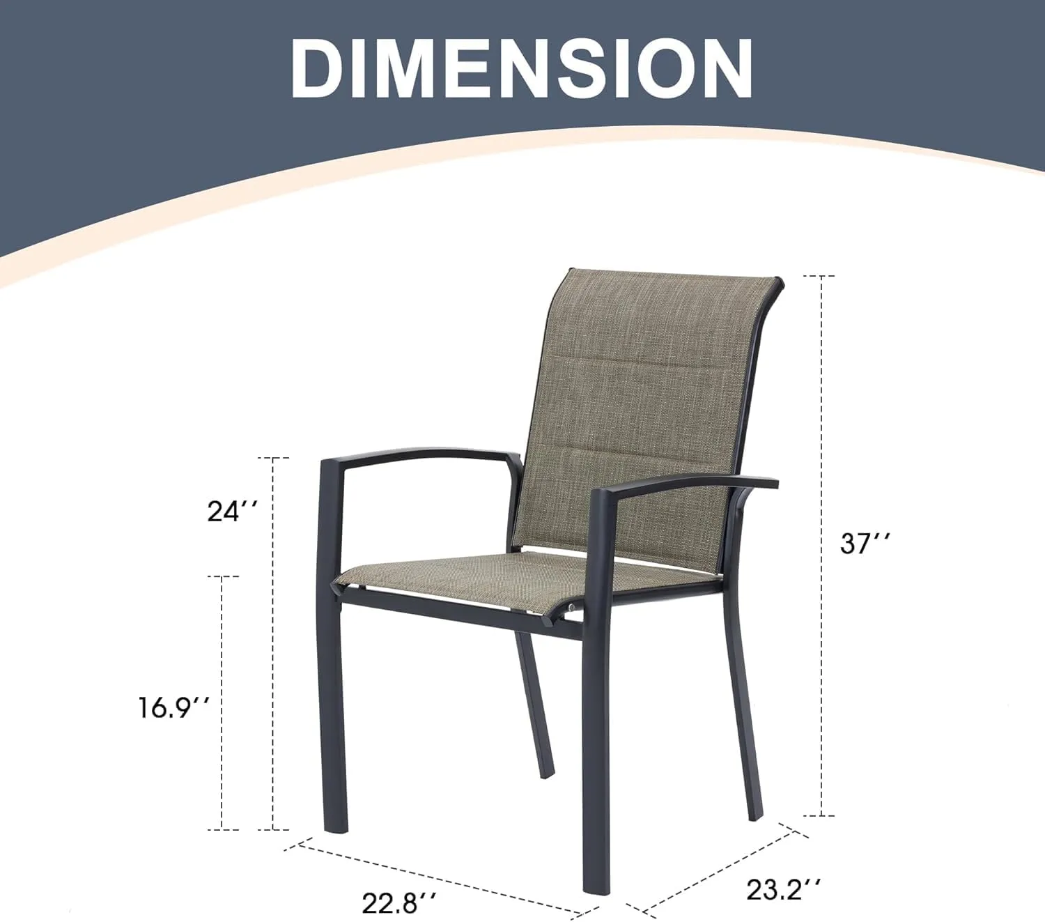VICLLAX Patio Dining Chairs Set of 2, Outdoor Stackable Padded Textilene Fabric Chairs with Metal Frame for Lawn Garden Backyard Deck, Black Frame