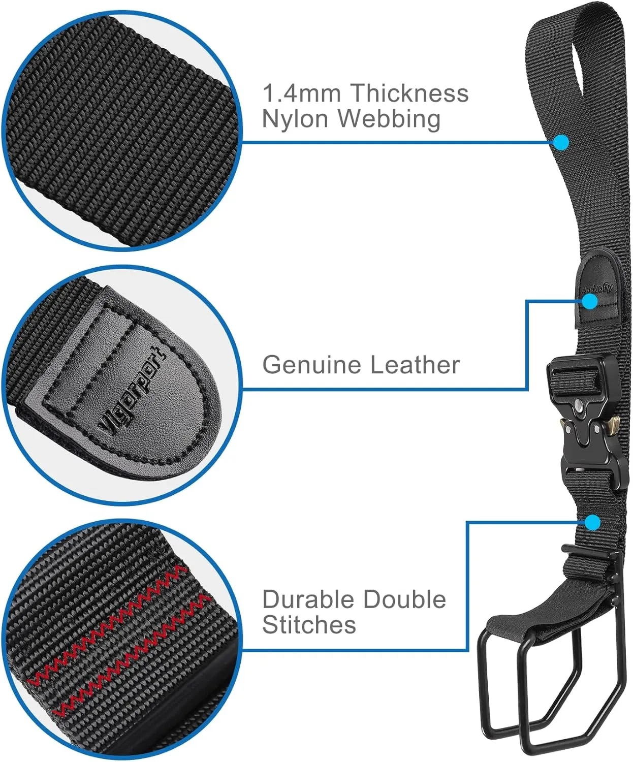 Vigorport Luggage Hook Strap, J Hook for Add a Bag Luggage, Multi Adjustment Bag Strap Hook with Hands Free (Large Size/Metal Buckle)