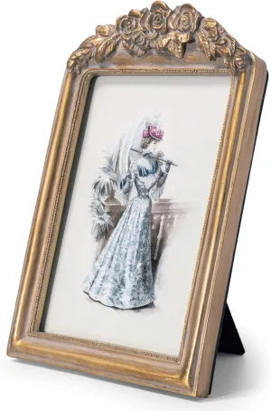 Vintage 5x7 Picture Frame with Flower Antique Ornate Table Top and Wall Mounting Photo Frame with High Definition Glass Front for Home Decor, Photo Gallery, Art(5x7, Gold)