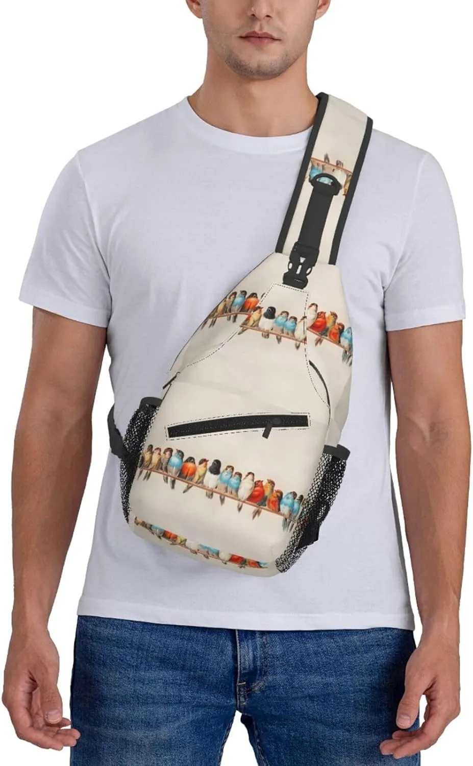Vintage Birds Chest Sling Bag Crossbody Shoulder Backpack Bag Gym Cycling Daypack Travel Hiking Cross Bag