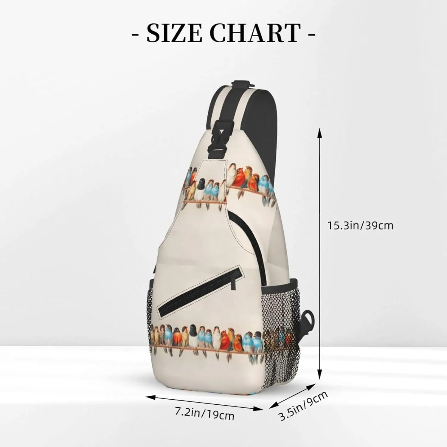 Vintage Birds Chest Sling Bag Crossbody Shoulder Backpack Bag Gym Cycling Daypack Travel Hiking Cross Bag