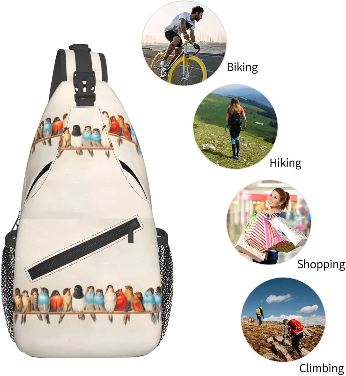 Vintage Birds Chest Sling Bag Crossbody Shoulder Backpack Bag Gym Cycling Daypack Travel Hiking Cross Bag
