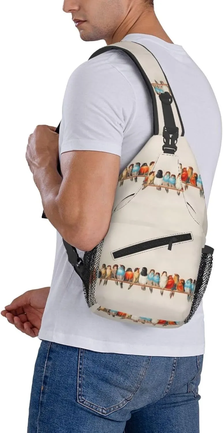 Vintage Birds Chest Sling Bag Crossbody Shoulder Backpack Bag Gym Cycling Daypack Travel Hiking Cross Bag