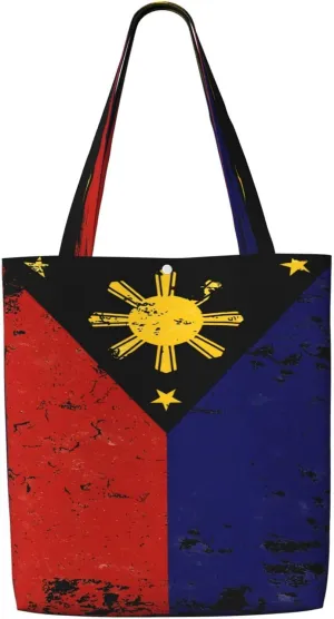 Vintage Filipino Philippines Flag Canvas Totes Bag Shoulder Bags Shopping Crossbody Work Bag 13.8 X 15.4 inch