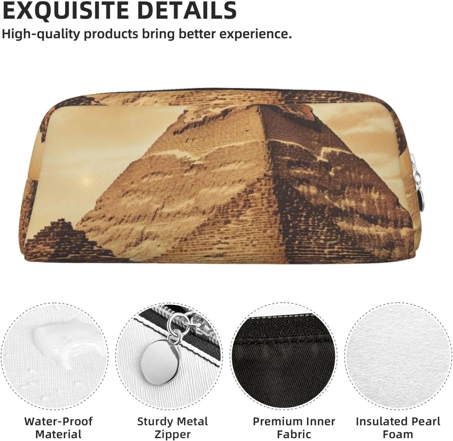Vintage Great Egyptian Pyramid Makeup Bag Travel Cosmetic Bag for Women Men Pencil Case Zipper Toiletry Bag Purse