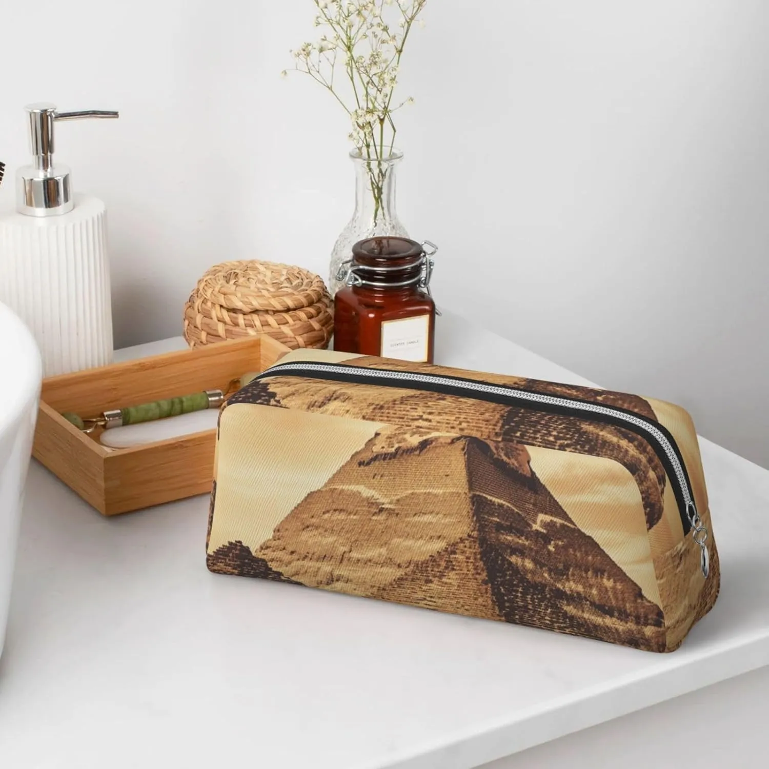 Vintage Great Egyptian Pyramid Makeup Bag Travel Cosmetic Bag for Women Men Pencil Case Zipper Toiletry Bag Purse