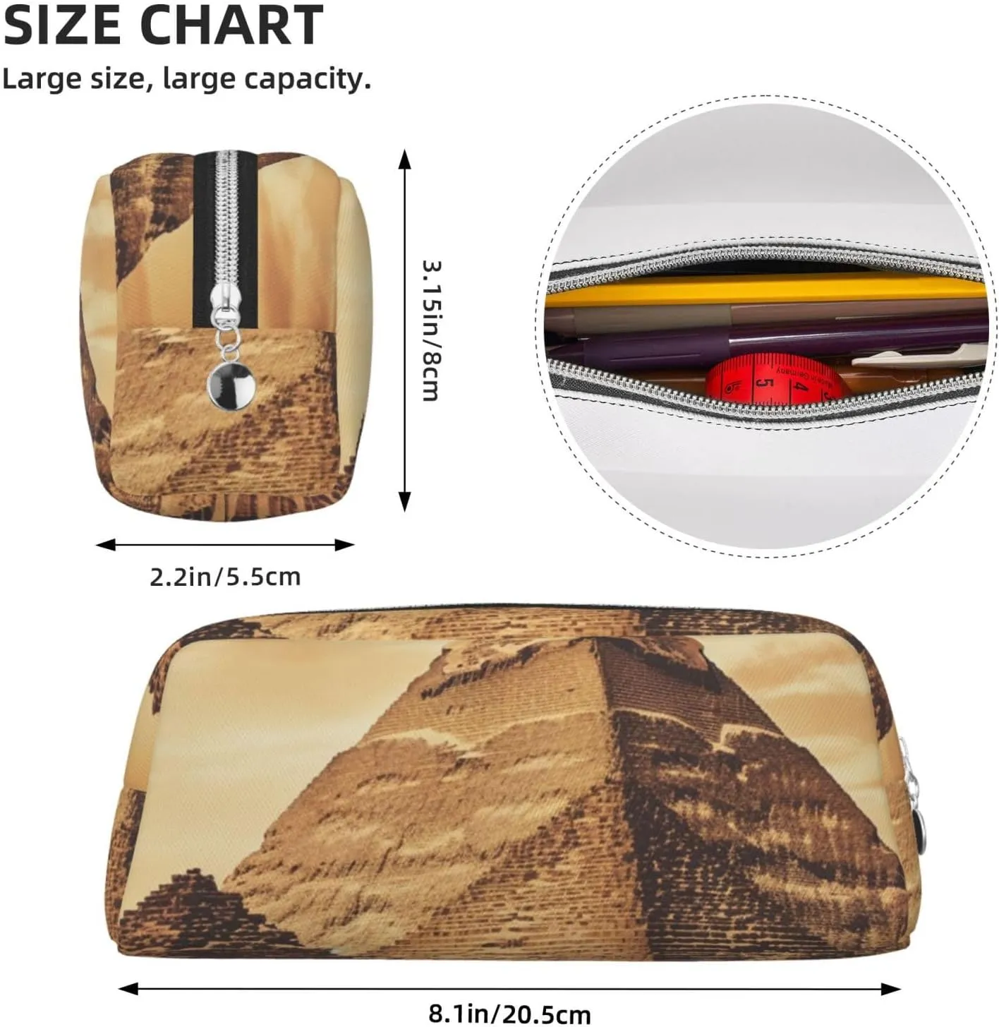 Vintage Great Egyptian Pyramid Makeup Bag Travel Cosmetic Bag for Women Men Pencil Case Zipper Toiletry Bag Purse