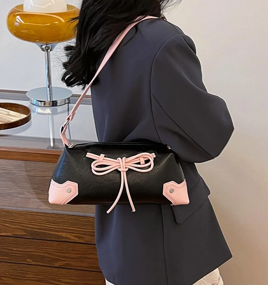 Vintage Hobo Bags for Women Bow Tie Crossbody Bags for Women Y2k Satchel Handbag Shoulder Bag Top Handle Purse Clutch