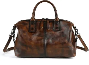 Vintage Leather Satchel Handbag for Women, Oversized Tote Shoulder Bag