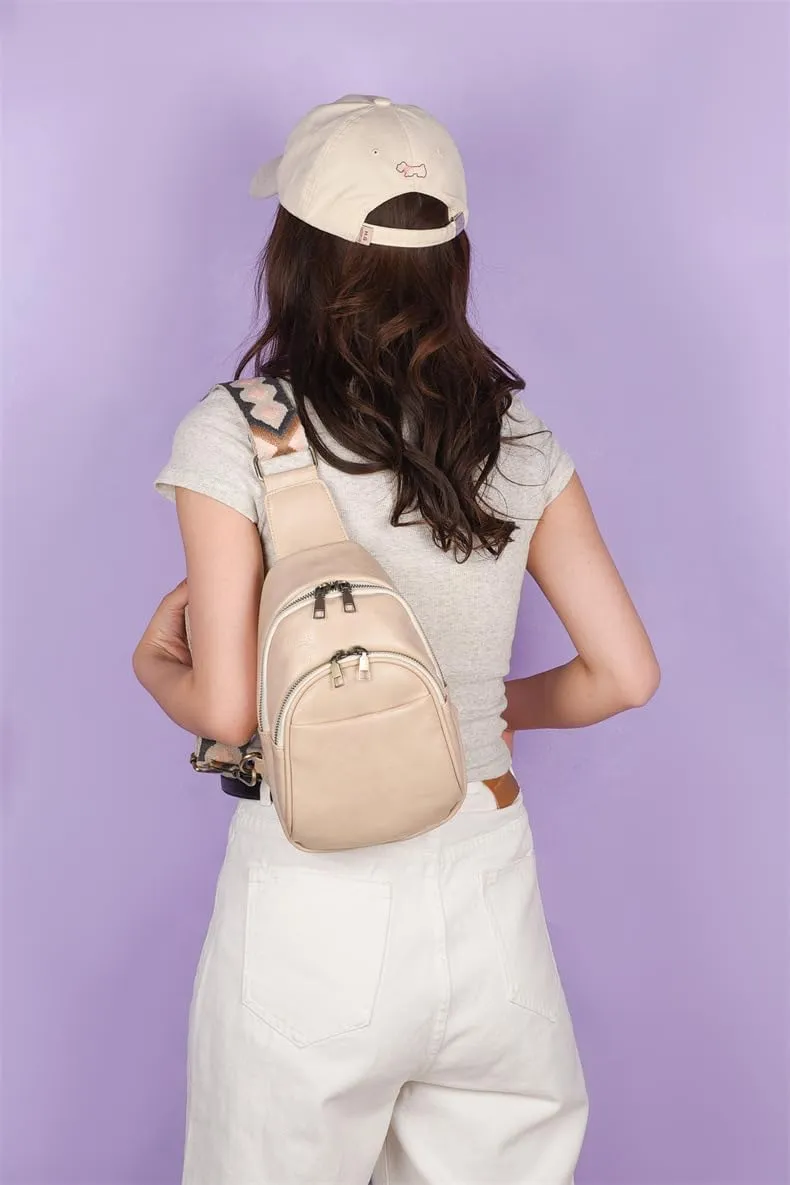 Vintage Sling Bag for Women Crossbody Sling Backpack Multipurpose Chest Bag Casual Shoulder Satchel Daypack (white)